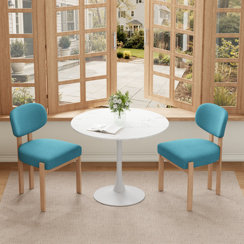 Ensemble de table de salle à manger 31,5 "avec chaises rembourrées Dearing, 3 Pieces: Table, 2 Chairs, White, Orange