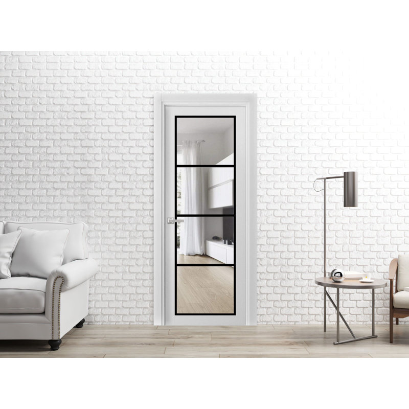 Porte française solide | Verre transparent Lucia 2466 | Poignée simple à panneau régulier | Portes de salle de bain robustes