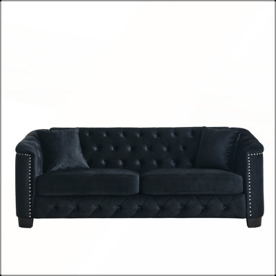 CanapÃ© Chesterfield moderne en velours de 77 pouces, avec dossier capitonnÃ© et accoudoirs Ã  clous, pour un confort raffinÃ©