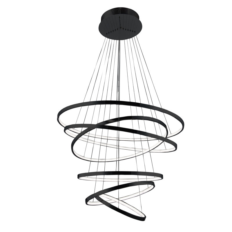 6 - Light LED Geometric Pendant, Black