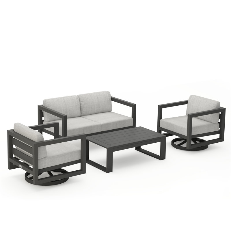Avion 4 Piece Loveseat Set With Swivel, Cast Silver Sunbrella®, Slate