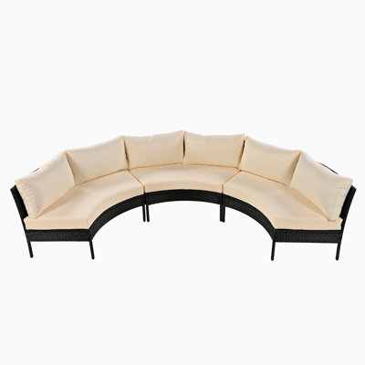 3 Piece Curved Outdoor Conversation Set, All Weather Sectional Sofa With Cushions