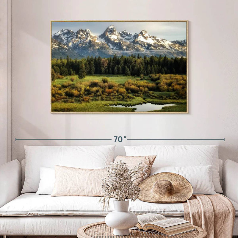 Grand Teton Beauty, Cadre flottant en bois naturel, 46 po x 31 po