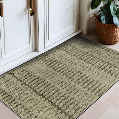 Tapis d'intérieur Vertical Dash vert sauge tissé à la machine, doux et moelleux, à hauteur variable.