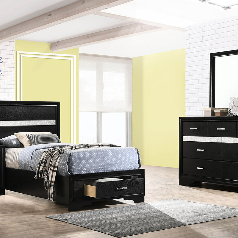 Noir 4 chambres pour lits simples, étincelles, tiroirs de lit et rangement, finition, avec rangement, table de chevet assortie