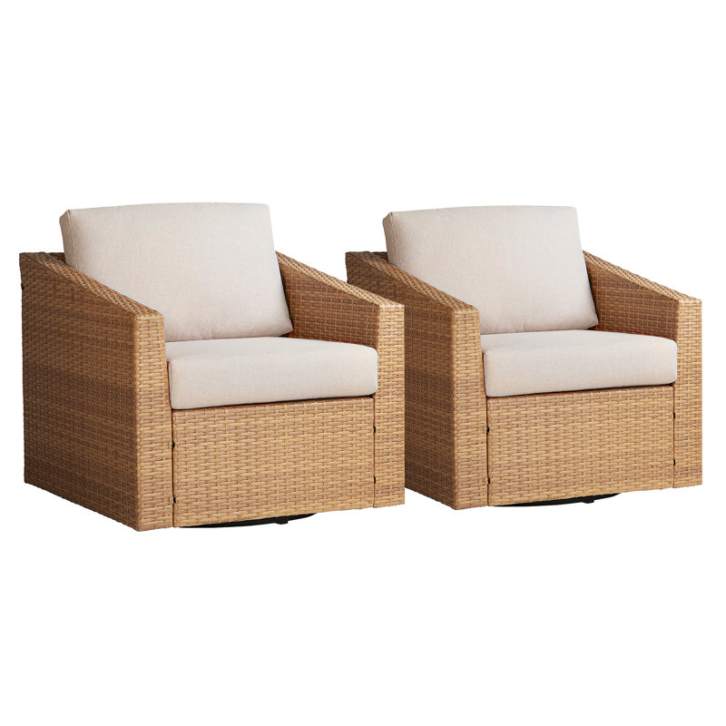 Tiaka 2- Person Outdoor Seating Group with Cushions, Brown, Beige