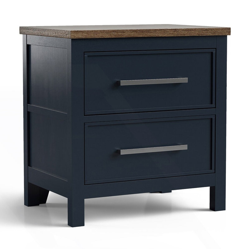 Table de chevet moderne à deux tons avec tiroirs en queue d'aronde, Bleu / brun foncé