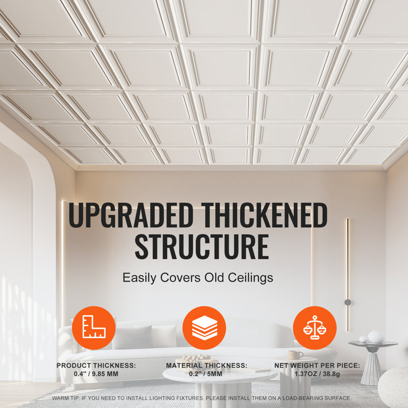 Ceiling Tiles 96-Pack 20 x 20 in Polystyrene Easy Installation Glue-up