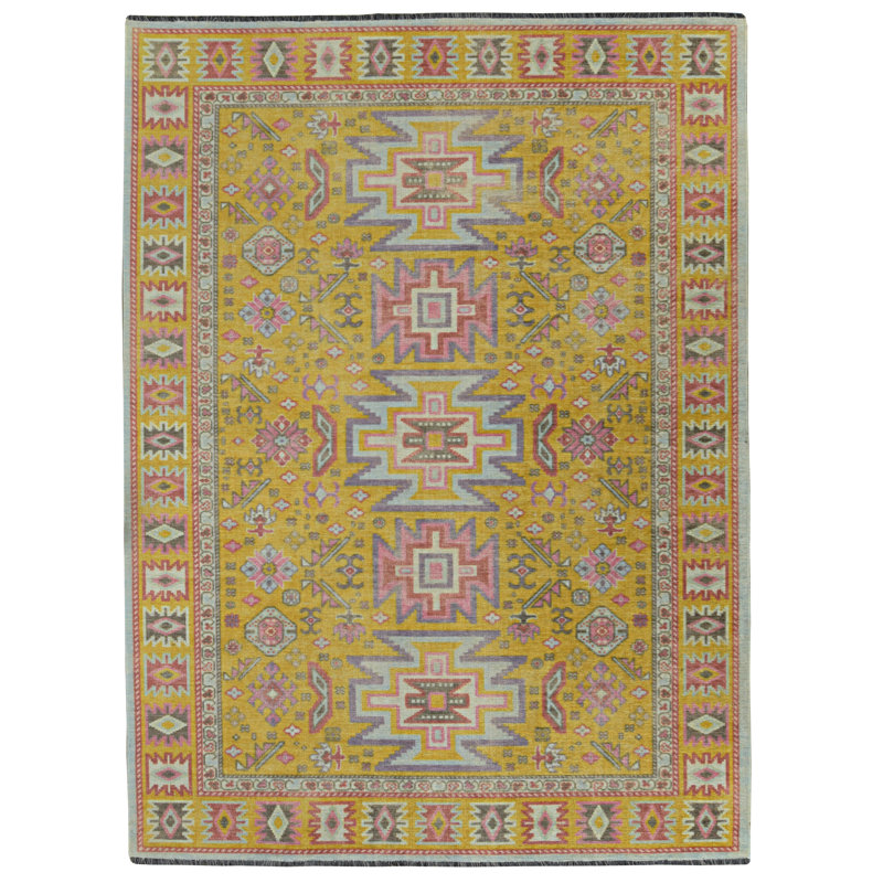 Laurel Sivas Machine Woven Polyester Area Rug in Yellow, Rectangle 2'2" x 3'
