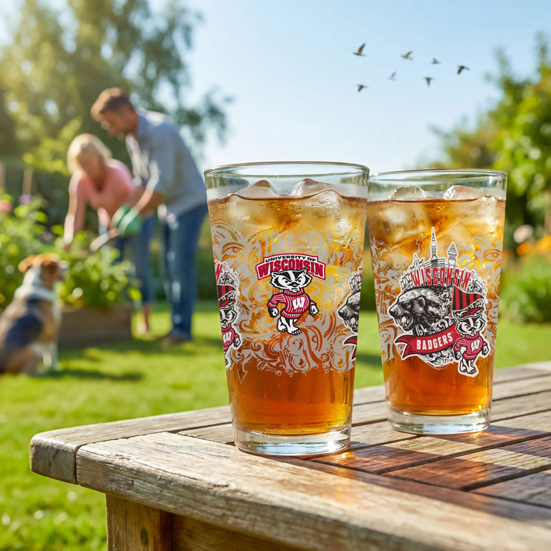 Ensemble de 2 verres à bière 16 oz de l'Université du Wisconsin-Madison, Badgers de Wisconsin
