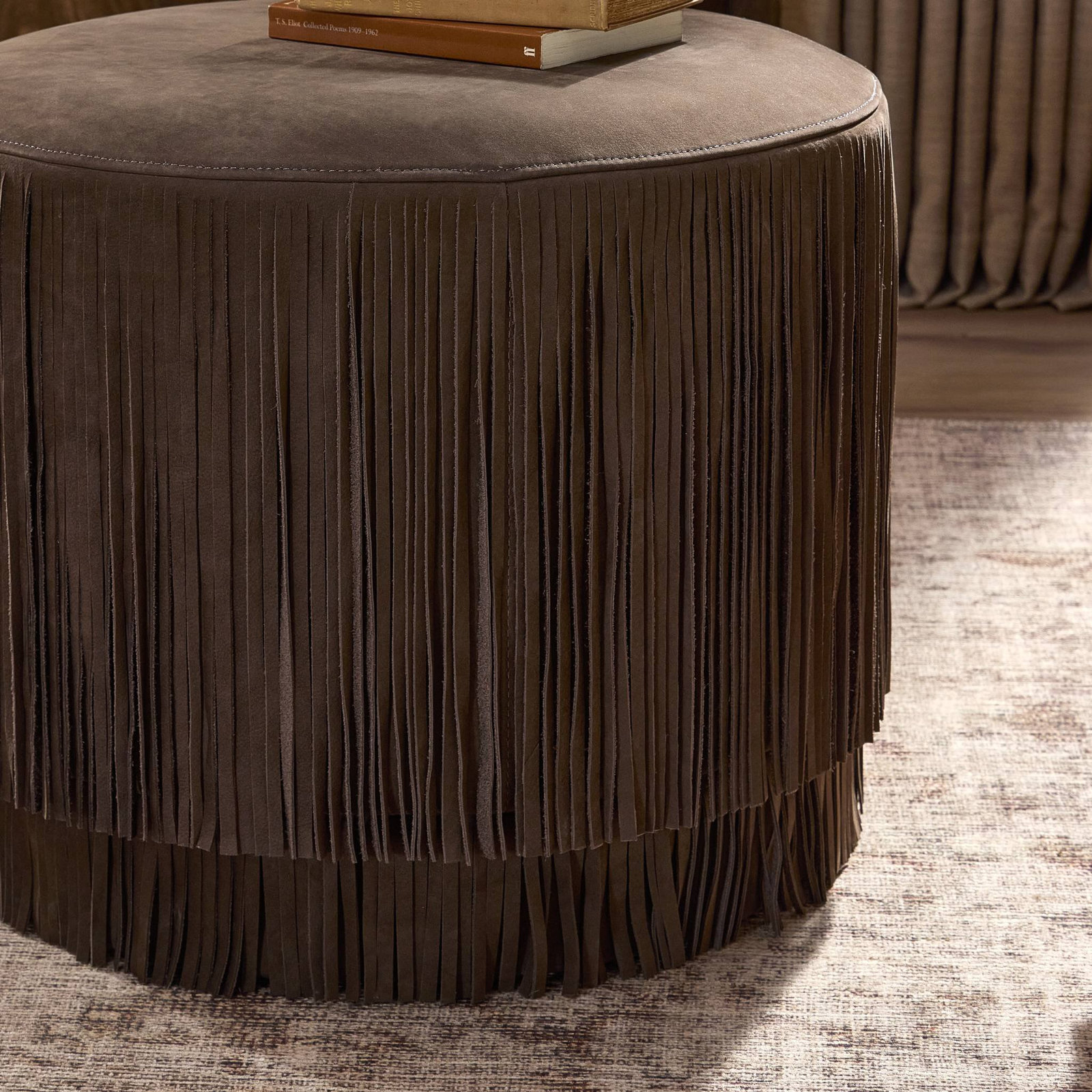 22 " Genuine Leather Ottoman, Nubuck Cigar