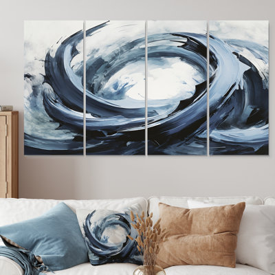 Wild Waves Faded Retro Blue - Spiral Abstract Wall Art, toile 4 pièces