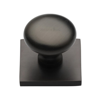 Heritage Brass Cabinet Knob Victorian Round Design with Square Backplate