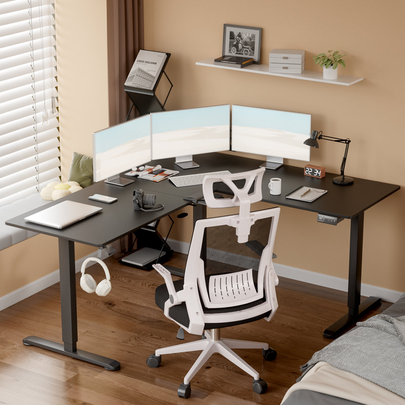 63" L Shaped Home Office Height Adjustable Electric Standing Desk, 45.7" H x 63" W x 55" D, Gray/Black