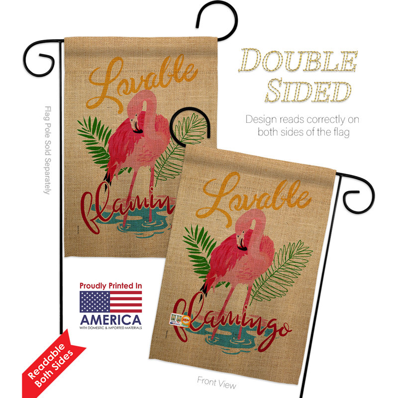 Flamant rose en polyester 2 faces 18,5 x 13 po drapeau de jardin, Polyester