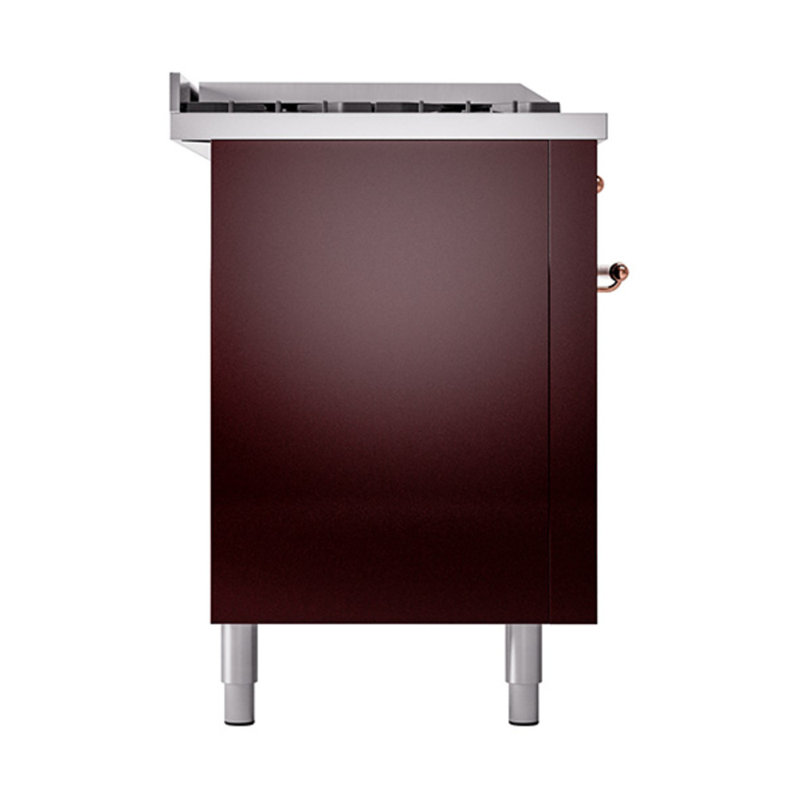 ILVE Nostalgie II Noblesse 60 in Dual Fuel Range 7 Burner, Griddle, Frenchtop, Liquid Propane, Burgundy/Copper