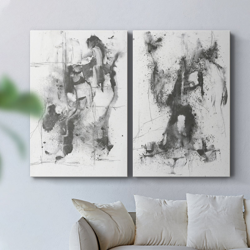 Graphite abstrait I - Toile tendue avec châssis de qualité supérieure - Prêt à être accroché, H 12 po x l 16 po