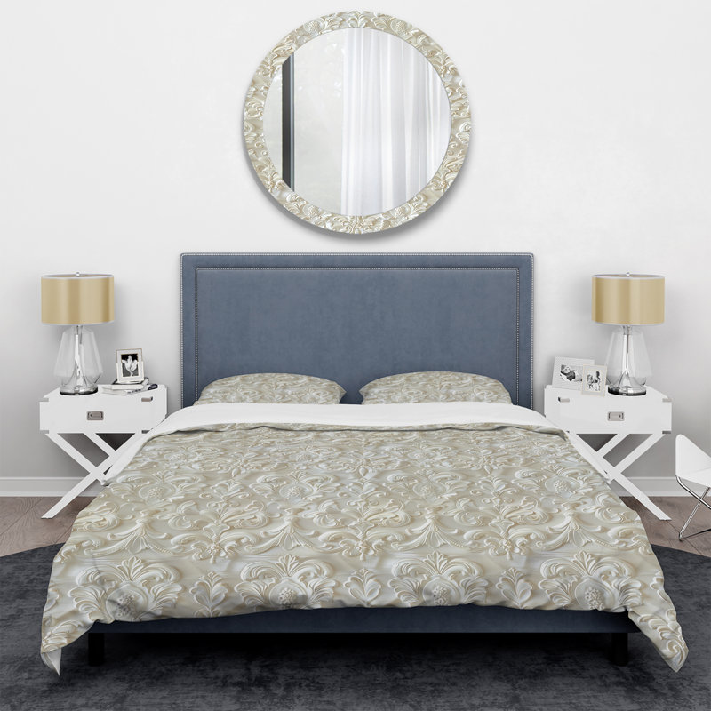 Ensemble de housse de couette transitionnelle White Damask Flower Glamour Print IV