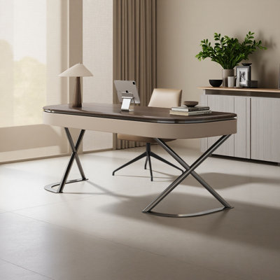 Solid wood office desk with X-shaped frame