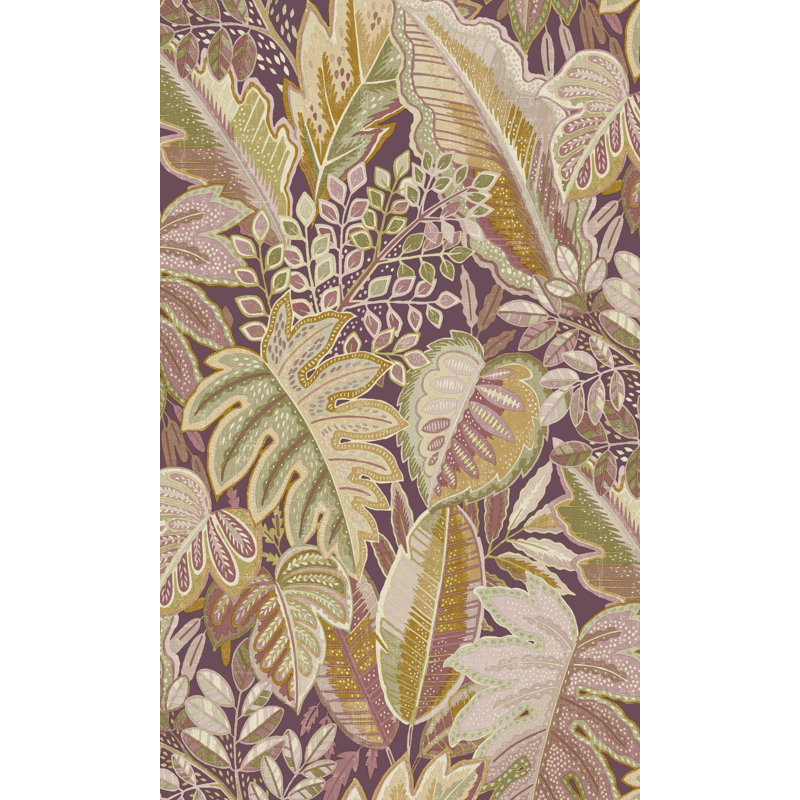 Papier peint feuilles de fourrure tropical, Rose lilas