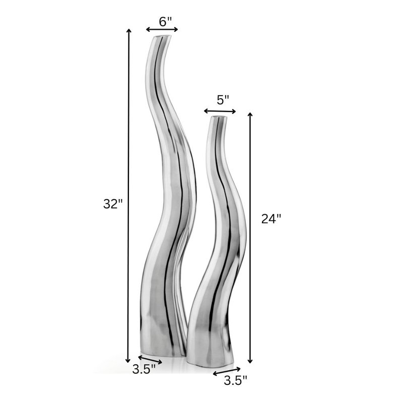 Set Of 2 Modern Tall Silver Squiggly Vases Set Of 2 Modern Tall Silver Squiggly Vases