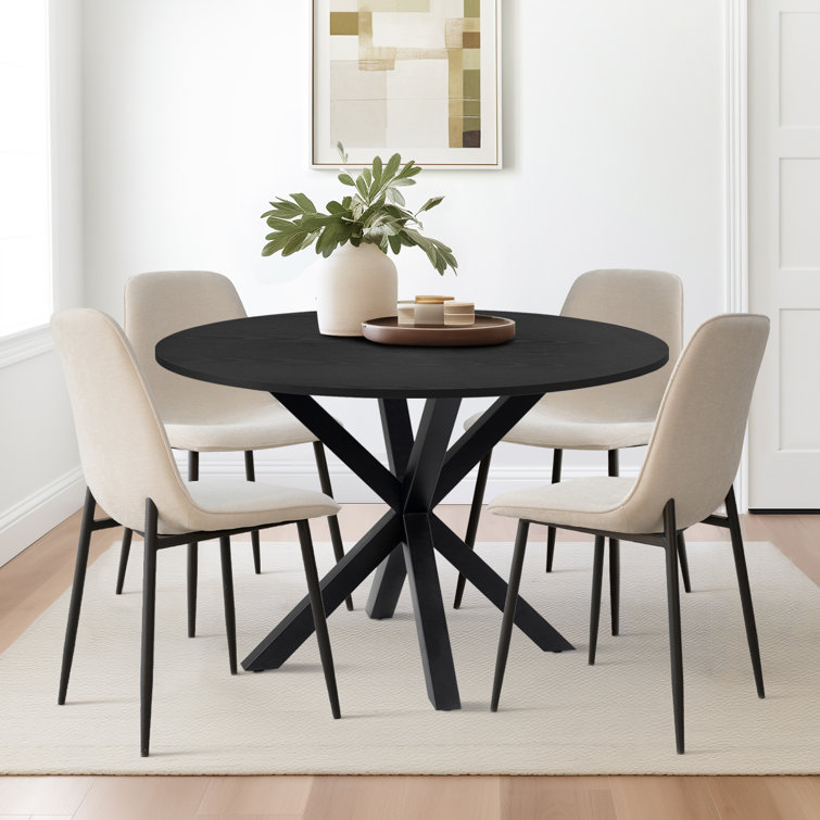 Folmar 4 - Person Dining Table Sets With 39.4'' Round Table & 4 Upholstered Chenille Chairs