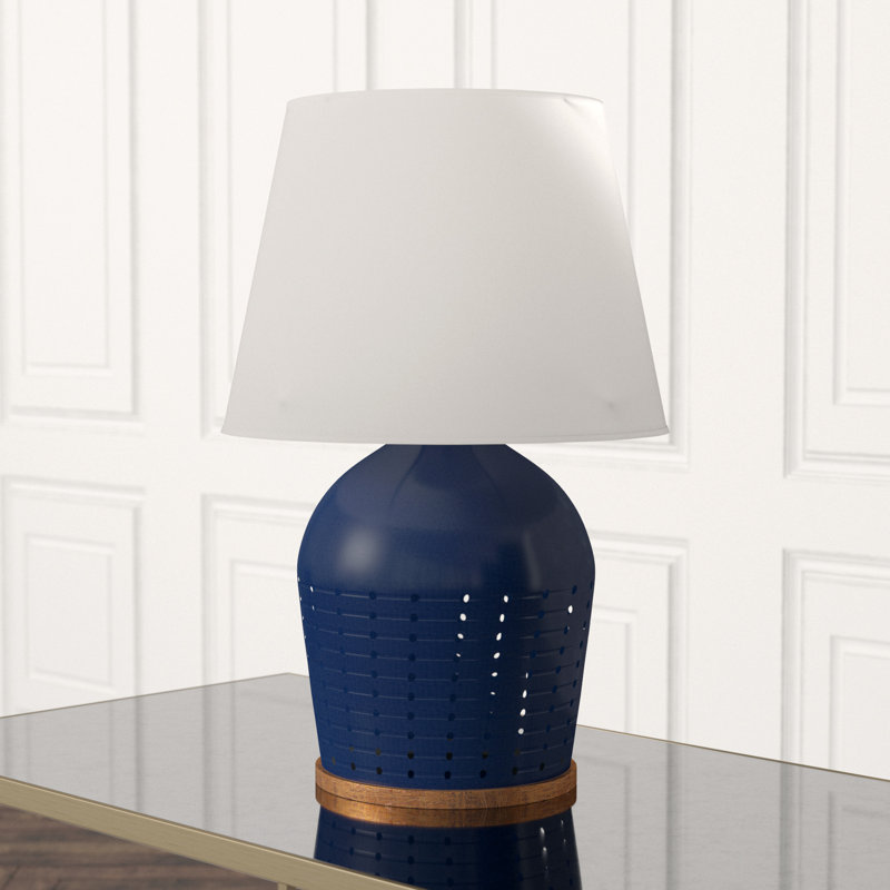 Halifax Table Lamp, Blue Ceramic, White Paper, 36" H x 25" W x 25" D