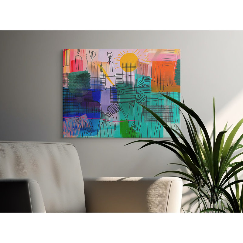 Abstract Cityscape Wall Art, Modern Home Decor, Canvas Print, Geometric Shapes, Sunshine Artwork, Available in Multiple Sizes