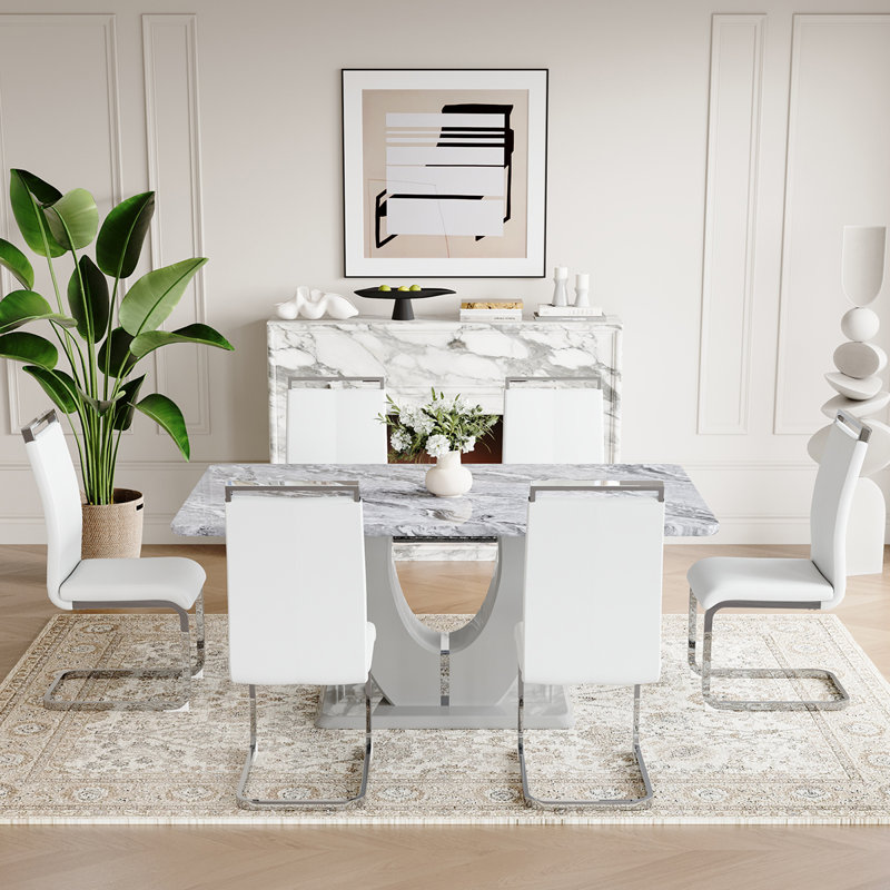  Ensemble de table de salle à manger de 63 po pour 4-6 personnes, table de salle à manger rectangulaire moderne avec chaises, ensemble de salle à manger avec chaises rembourrées