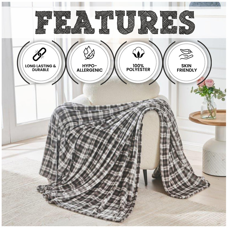 Flannel Standard Throw Blanket, Charcoal, 130cm W x 150cm L