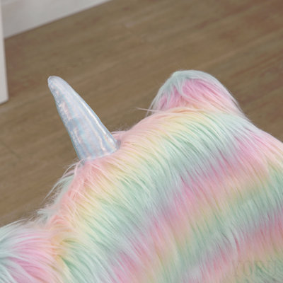 Chaise de bureau Fluffy Unicorn avec dossier moyen et accoudoirs, base pivotante blanche à 5 branches