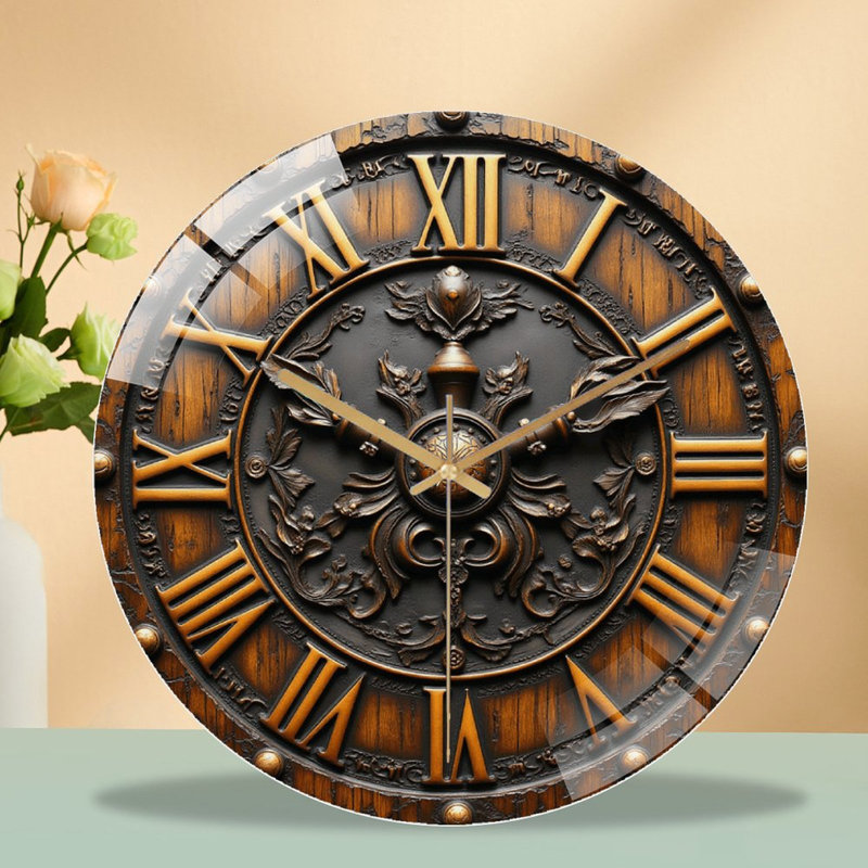 Horloge murale rétro vintage avec chiffres romains et art complexe - Horloge murale moderne en verre 12 po