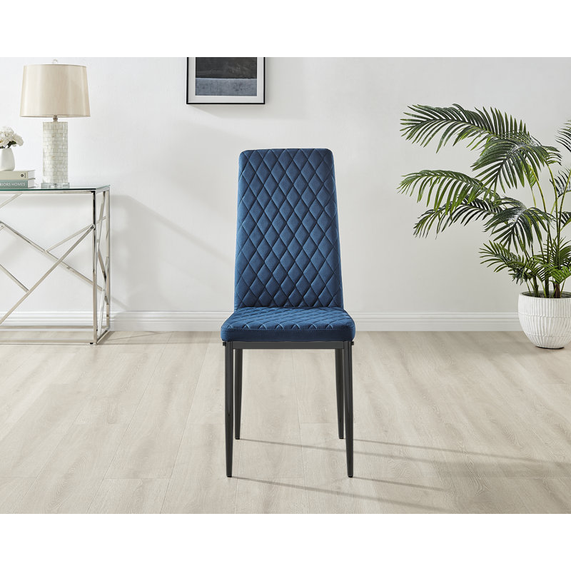 Ameka Luxury Velvet Modern Tall Back Dining Chairs with Metal Legs & Diamond Stitching, Black, Navy