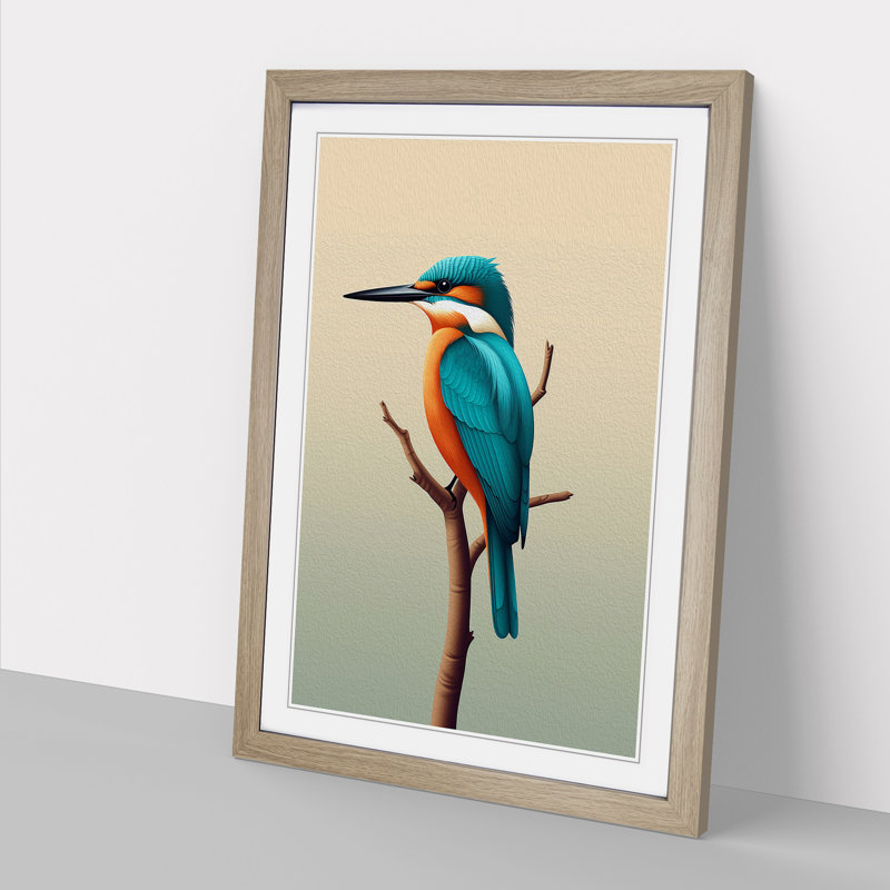 Kingfisher Minimalism Framed Print, Oak, 34cm H x 25cm W x 2cm D