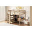 Lit mezzanine pleine grandeur en noyer avec armoire intégrée, bureau et tablettes pour le développement de la chambre à coucher avec atmosphère de tiroirs-130874195