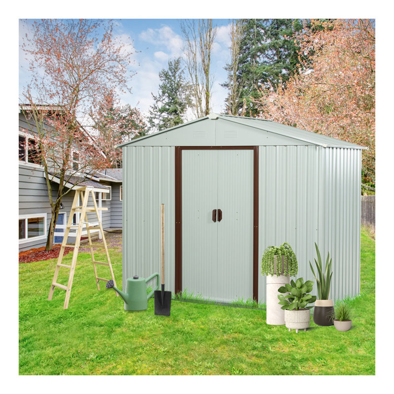 Remise de rangement extérieure en métal 6 pi x 5 pi avec base en métal, blanc