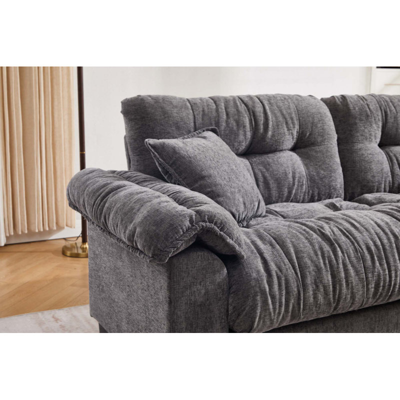 Canapé 3 places en chenille plissée, alliant confort et élégance moderne pour tout espace de vie, Gris