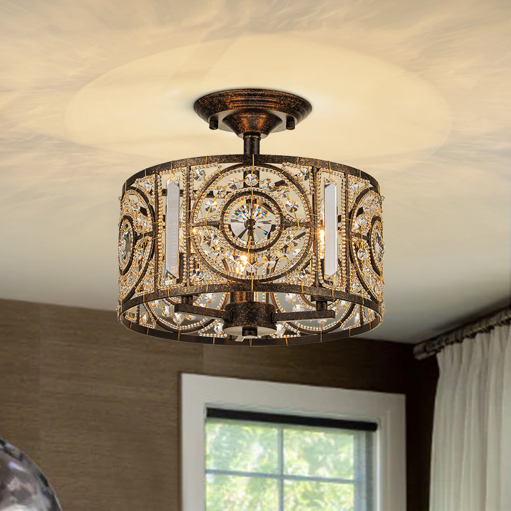 Round Glass Dimmable LED Semi Flush Mount Ceiling Light