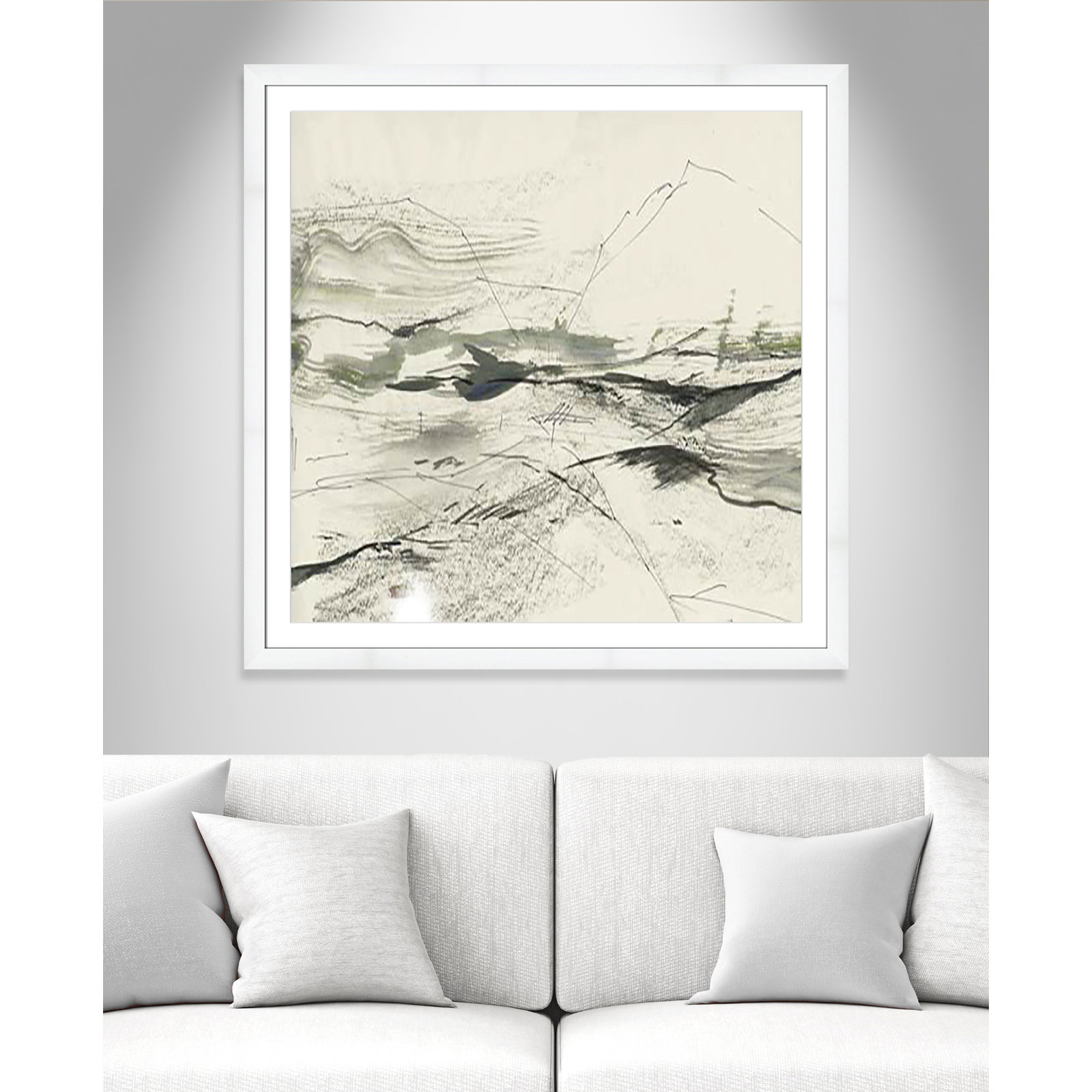 Green Sketches Print, 42.5" H x 42.5" W x 1.25" D, White Cube Framed