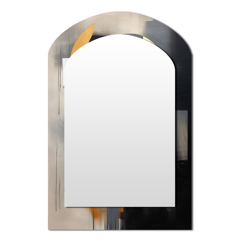Gold Black Shapes In Harmony - Abstract Shapes Arch Unique Wall Mirror Decor, Gold Asymmetrical Large Mirror, Printed Metal Art