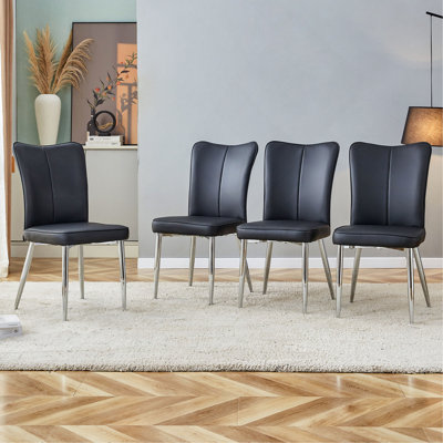 Modern Minimalist Dining Chairs, PU Leather Curved Backrest And Seat Cushions, Electroplated Metal Chair Legs, Suitable For Restaurants, Bedrooms, And Living Rooms.