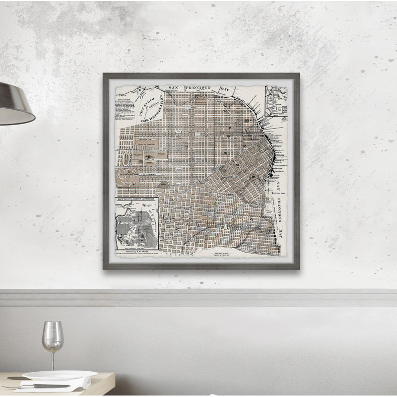 Carte rétro de San Francisco, impression encadrée sur papier, H 12 po x l 12 po x P 1,5 po