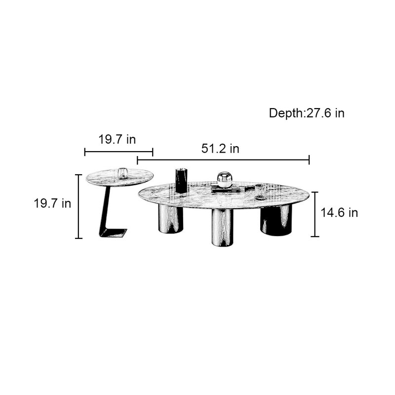 Table basse moderne en marbre ovale, H 14,6 po x L 51,2 po x l 27,6 po