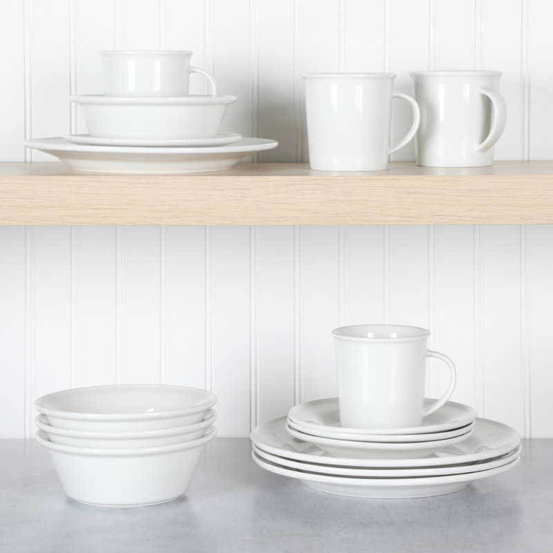 Cliffield White Porcelain 16-Piece Dinnerware Set, Service for 4