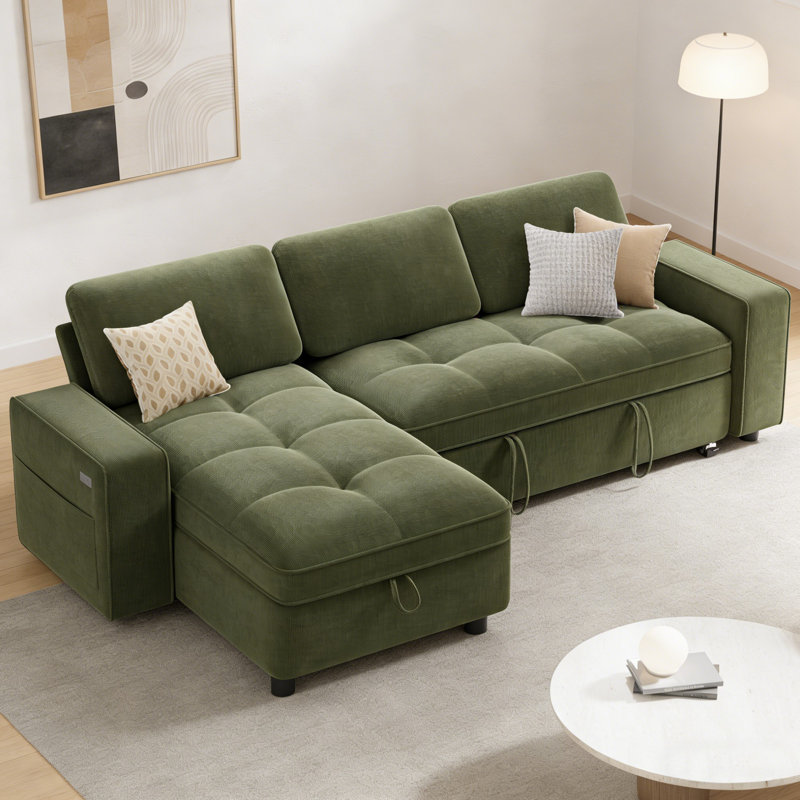 Multifunctional Sectional Sleeper Sofa With Usb/Type-C Charging, 5-Position Recline, Tool-Free Assembly, Chenille Fabric With Washable Covers-L Shape Sofa