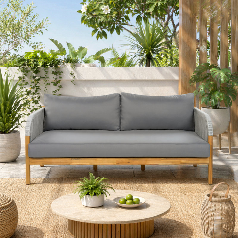 Lit de jour de patio avec détails en corde tissée à la main et structure en bois d'acacia, Grey
