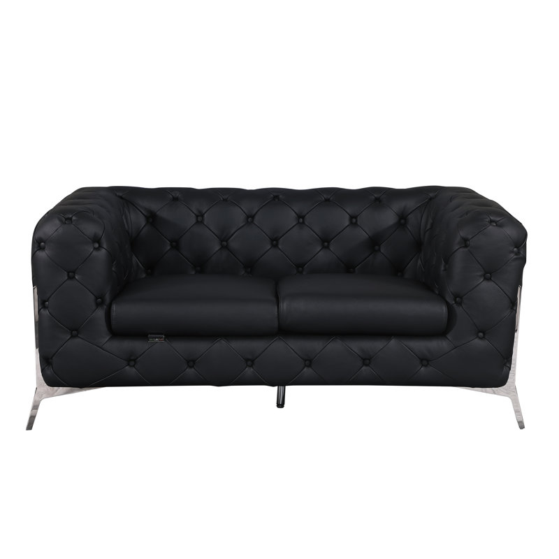 Causeuse en cuir 100% italien Global United, L 38 po, Similicuir noir, Noir