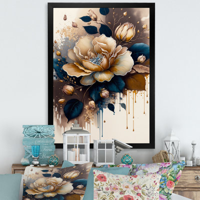 Brown And Blue Rose Design - Rose Canvas Art