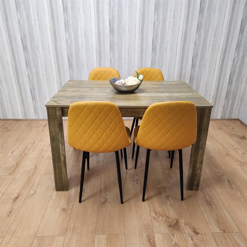 Aghaboy 4 - Person Dining Set, Natural, 75cm H x 140cm W x 80cm D, Mustard