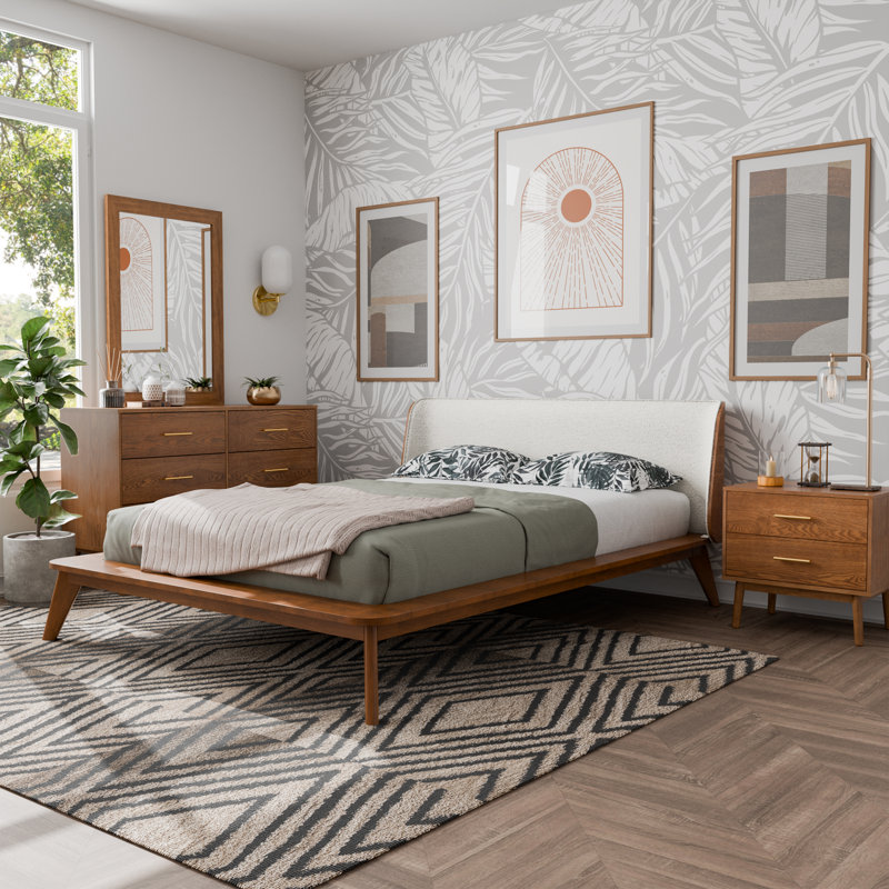 Ensemble de chambre à coucher Nevio, Ensemble de quatre pièces : lit, tables de chevet, Double